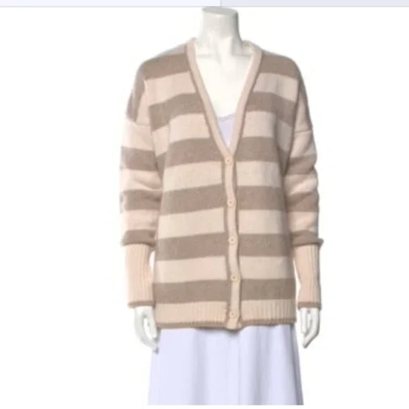 La Ligne Martha Cardigan Size Small Striped Wool Cashmere Sweater Nude Tan - Picture 2 of 11